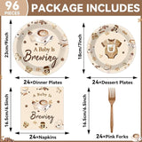 96 Pcs Coffee Baby Shower Party Plates Napkins Tableware Set A Baby