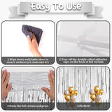 Voircoloria 2 Pack Silver Foil Fringe Backdrop Curtains, Tinsel