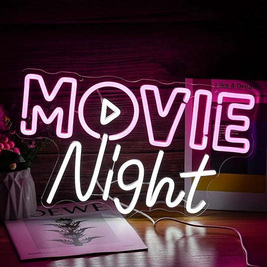 Movie Night Neon Sign LED Pink White Neon Light for Wall Decor