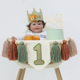 Wild One 1st Highchair Wood Bead Tassel Garland Lion Crown Hat