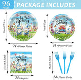 96Pcs Spring Party Supplies Hello Spring Paper Plates and Napkins