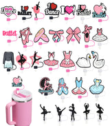 30 Pack Ballet Straw Covers Cap for Tumblers, 10mm Cute Dust-Proof