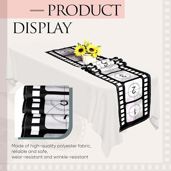 Breling 12 x 72 Inch Movie Night Table Runner Movie Theme Party