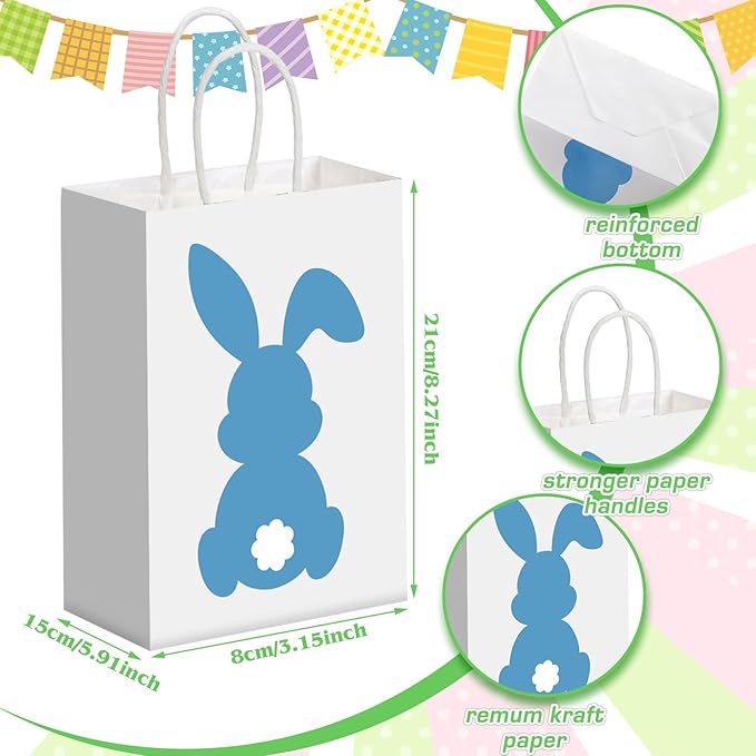 48 Pcs Easter Bunny Bags Bulk for Gifts Goodies with Handles Paper