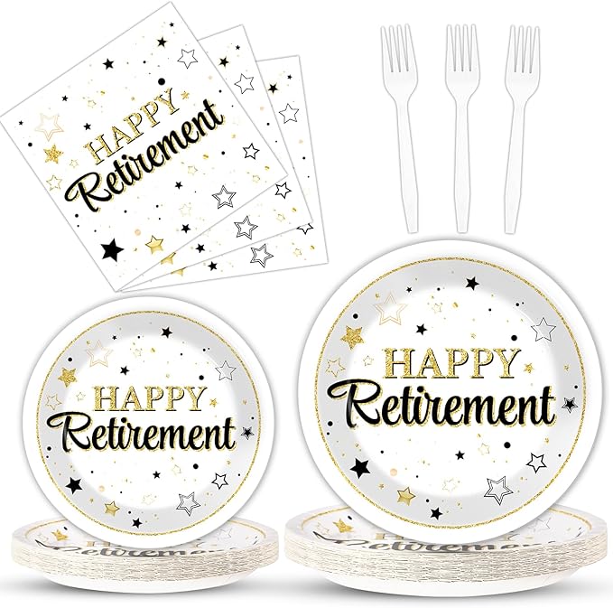 100PCS Retirement Party Supplies Happy Retirements Paper Plates