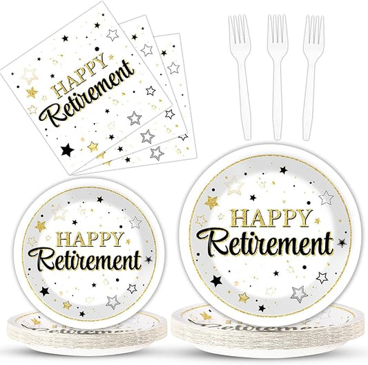 100PCS Retirement Party Supplies Happy Retirements Paper Plates