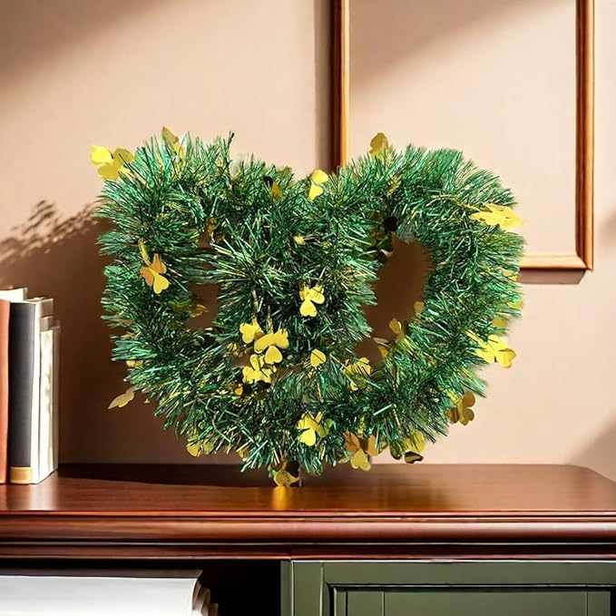 St Patrick Day Tinsel Garland 50 FT Green Gold Fringe Garlands with