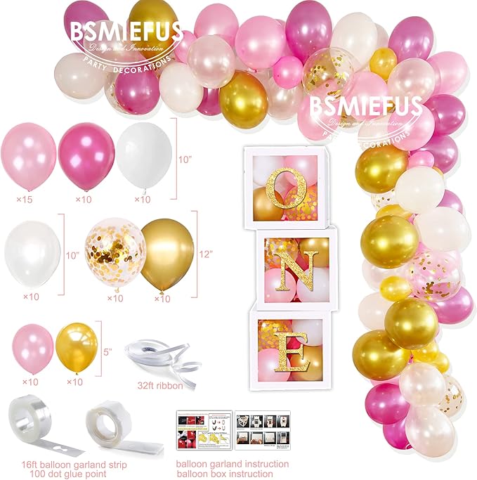 Baby Girl 1st Birthday Decorations Balloon Boxes Backdrop High Chair