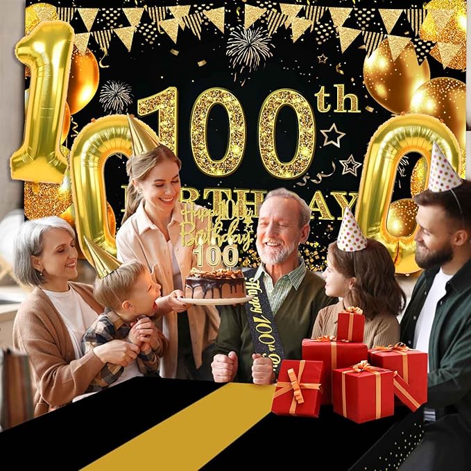 100th Birthday Decorations Men Women with 100th Birthday Banner