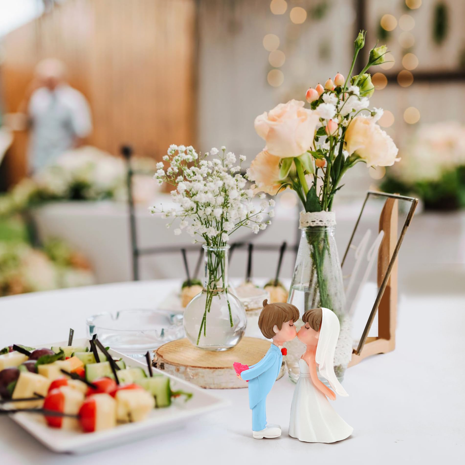 2.2" Wedding Cake Topper Bride Groom, Resin Couple Statue Decorative