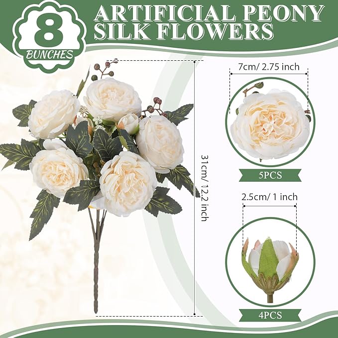 8 Bundles Artificial Peonies Flowers Boho Faux Flowers Arrangements