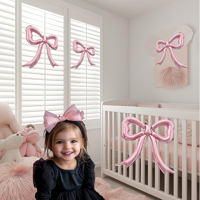 4pcs Pink Bow Foil Balloons Set Bow Mylar Balloons for Coquette