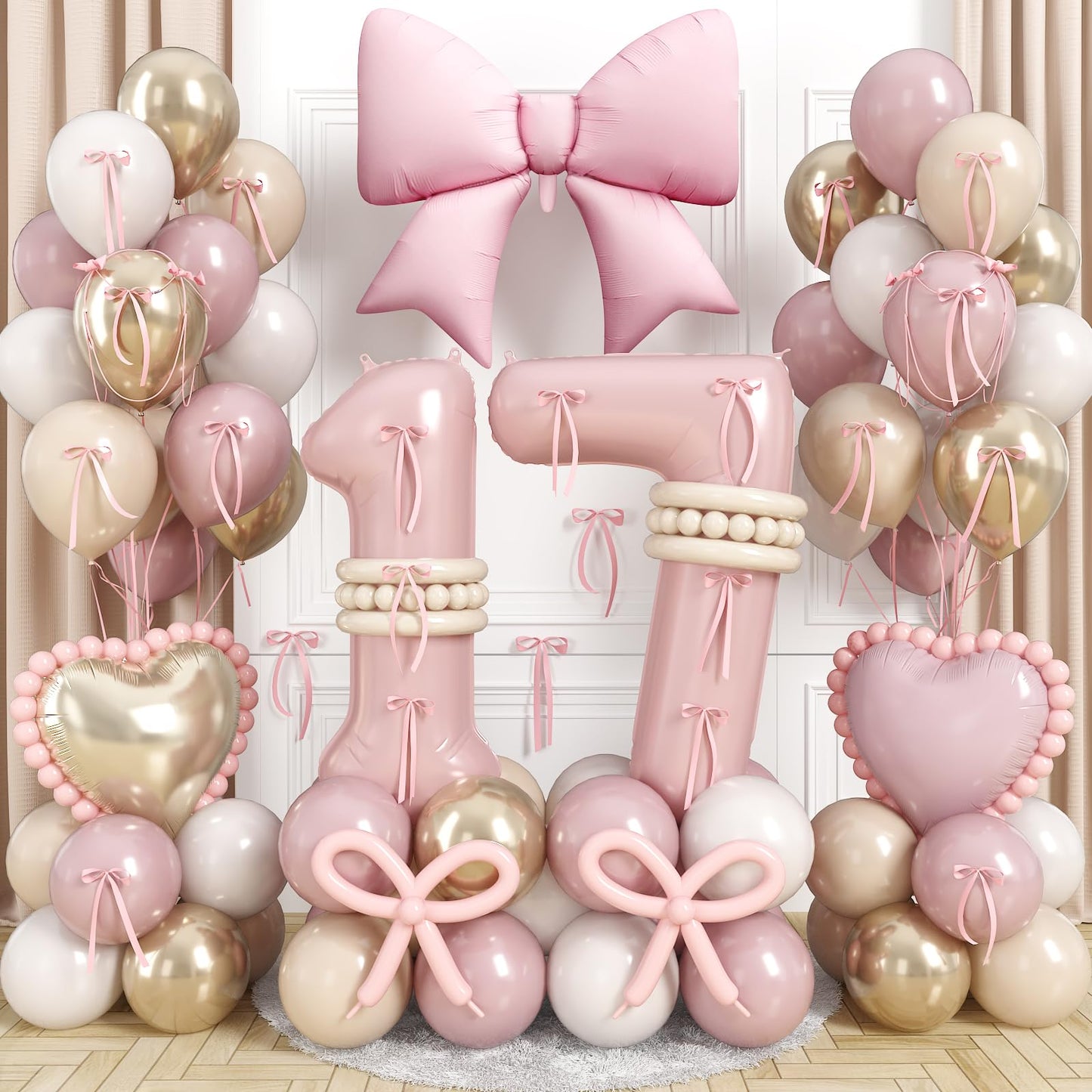 40 Inch Dusty Pink 17 Number Balloon for Girls 17th Birthday