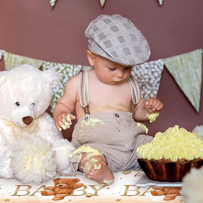 3PCS Bear Baby Shower Tablecloth We Can Bearly Wait Teddy Bear