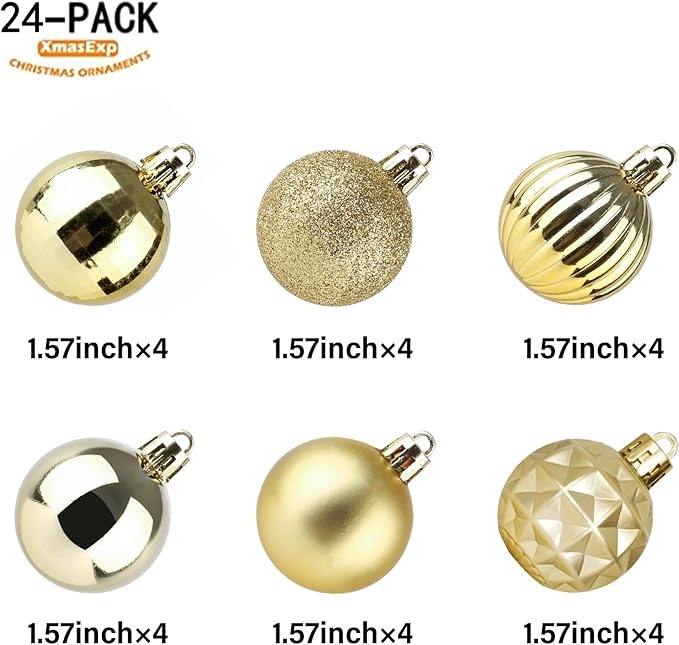 XmasExp 24ct Christmas Ornaments Shatterproof Christmas Ball Ornaments