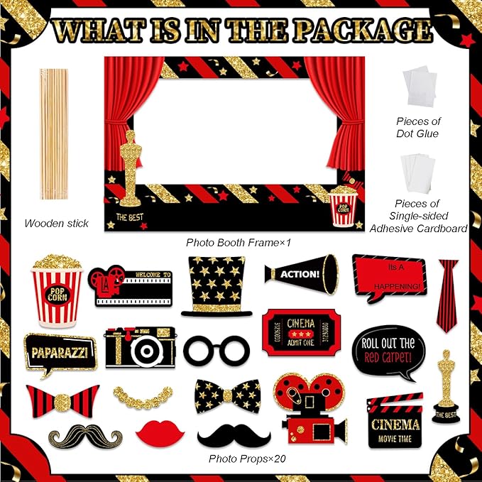 Movie Night Theme Party Decorations Now Showing Photo Booth Props