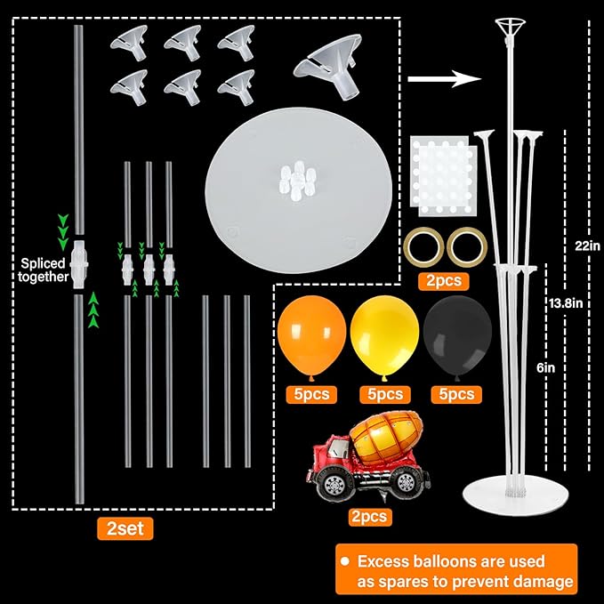 Construction Party Balloons Stand Kit 2 Sets with 2 Construction