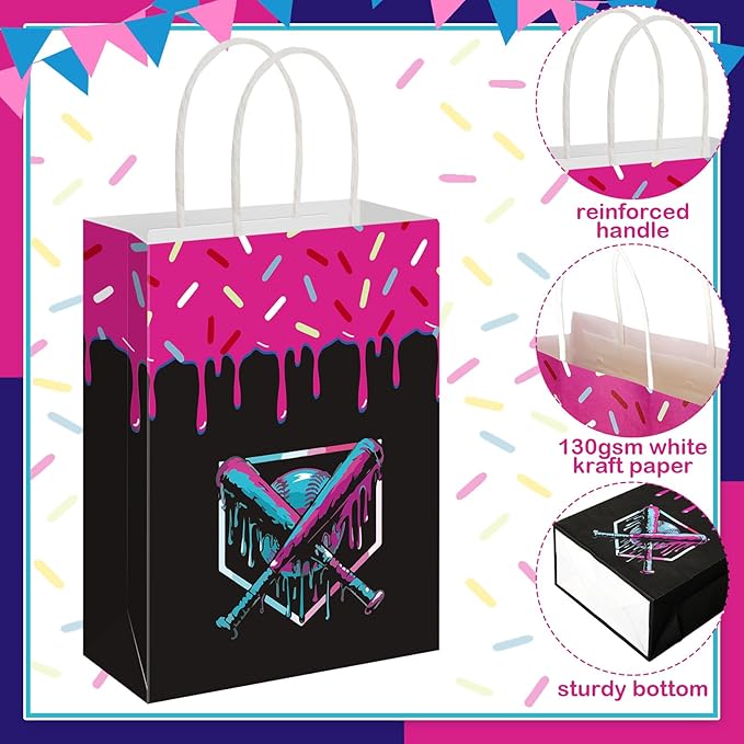 Gilprop 24 Pcs Baseball Black Drip Ice Cream Gifts Bags with Handles