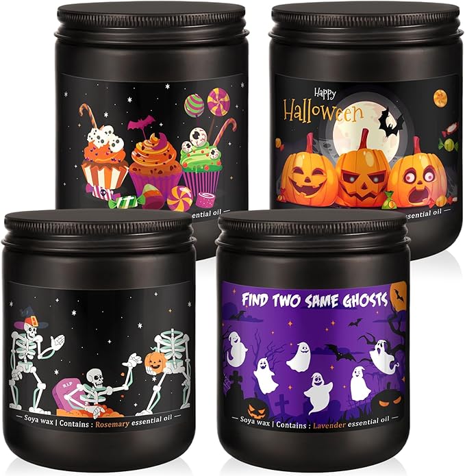 Halloween Scented Candles Set 4 Pack 7oz Each Soy Wax Candles with