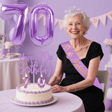 70th Birthday Decorations for Women Purple with 70th Birthday Sash