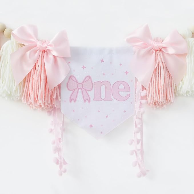 Handmade Pink Bow High Chair Banner 1st Birthday Party Decoration