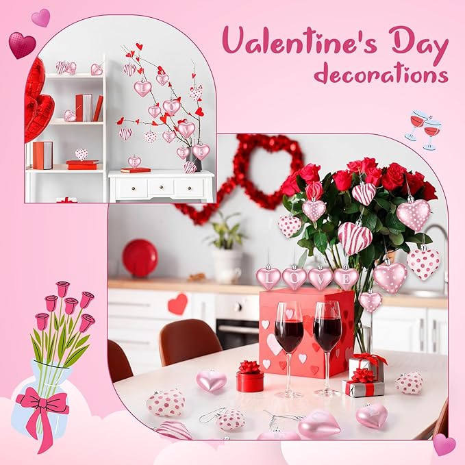 36 Pcs 2 Size 1.8/2.4 inch Valentines Day Heart Ornaments 8