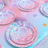 48 Pcs Mermaid Birthday Party Decorations Plates Set for 24