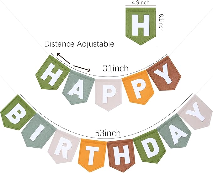 Wild One Felt Green Happy Birthday Banner Birthday Decorations for