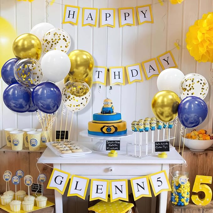 62pcs Gold Navy Blue Balloons Kit - 12 Inches Gold Blue Party