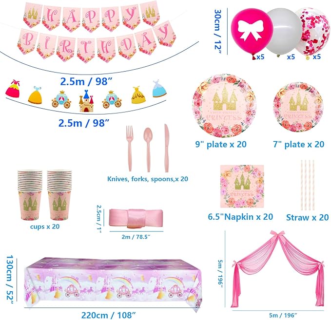 Princess Themed Birthday Party Decorations for kids Includes Plate