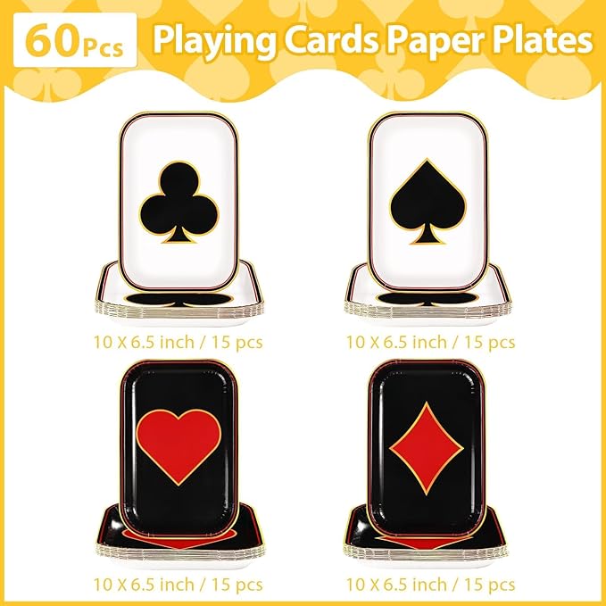 60Pcs Poker Party Paper Plates 10 x 6.5 Poker Disposable Paper