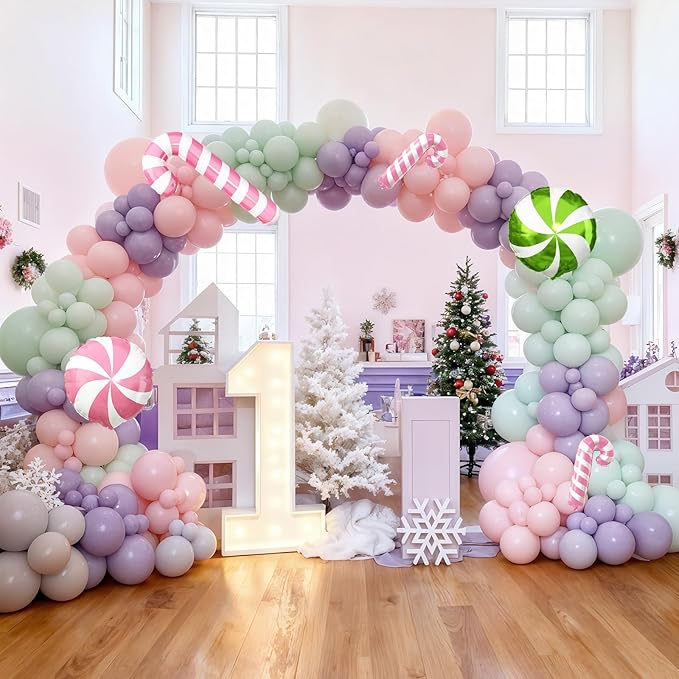 Christmas Balloon Garland Arch Kit Pastel Pink Purple Green Balloons