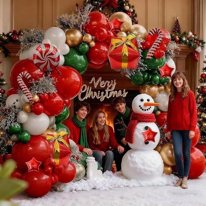 Christmas Balloons Garland Arch Kit Double Stuffed Dark Green Red