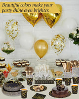 224 Pieces Party Supplies, Black and Gold Party Plates Cups and