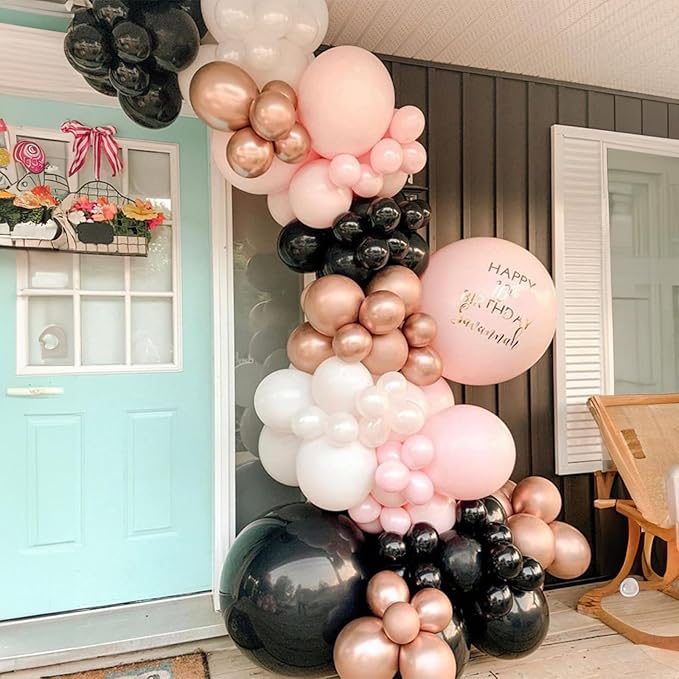 60 PCS Black and Pink Balloons, Retro Dusty Pink Ivory Sand White