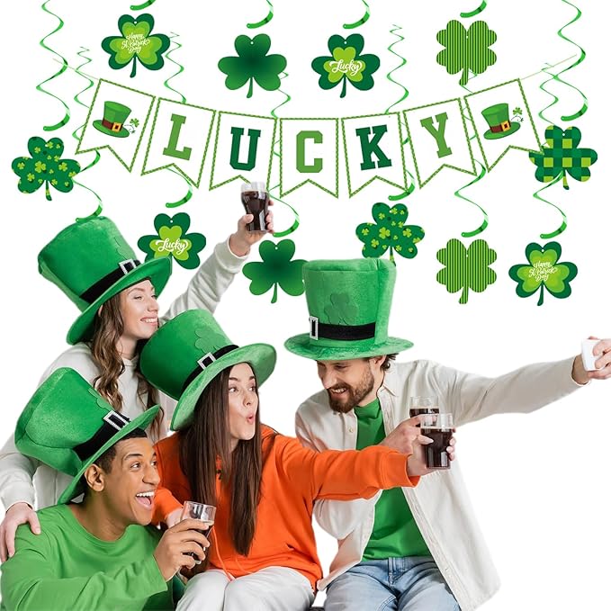 St Patricks Day Party Decoration Green Shamrock Garland 25pcs Saint