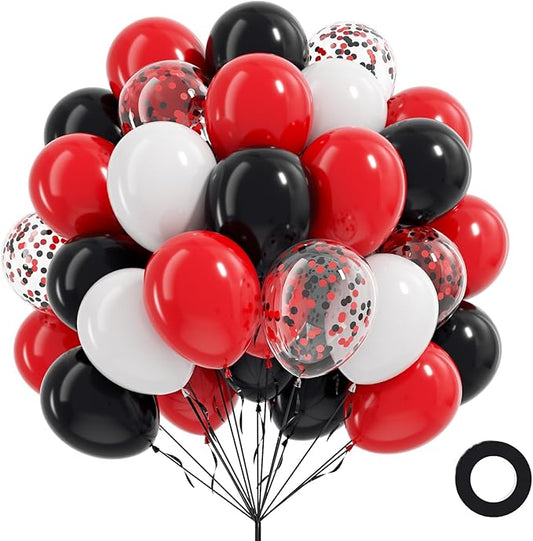 60pcs Red and Black Balloons 12inch, Red Black and White Balloons