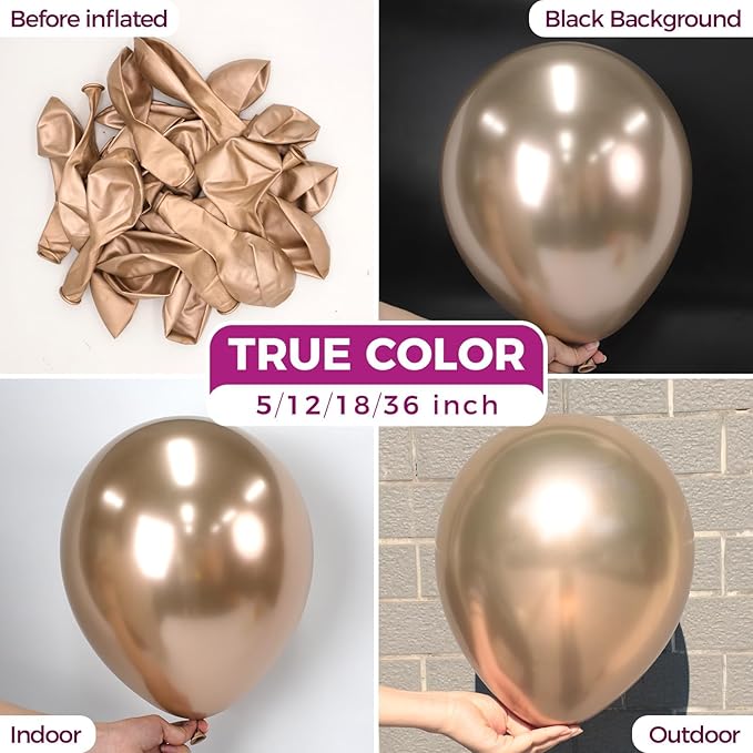 Bezente Metallic Champagne Gold Balloons Latex Party Balloons - 100