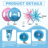 6Pcs Pink Blue Foil Balloons,22Inch Blue Pink 4D Round Ball Balloon
