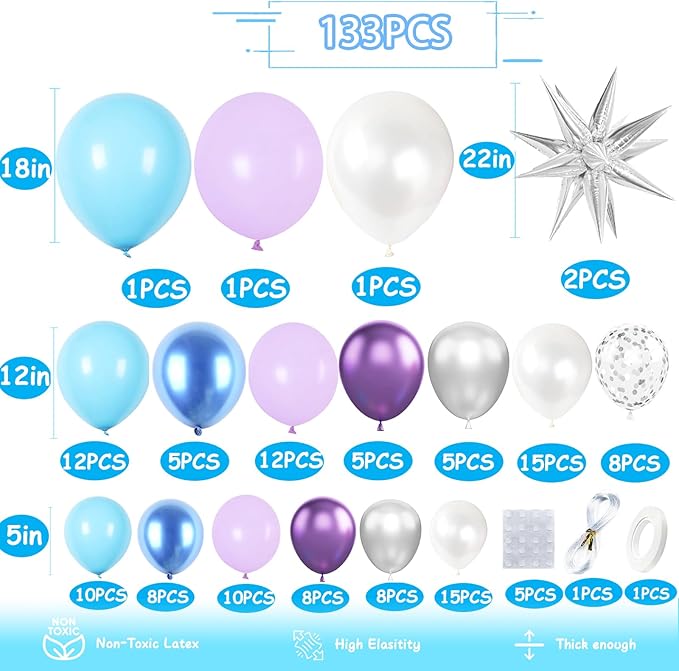 KARLURE Purple and Blue Balloon Arch Garland Kit for Girls Princess