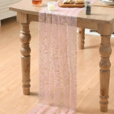 Artoid Mode Gold Gauze Pink Table Runner 120 Inch 10FT, Glitter
