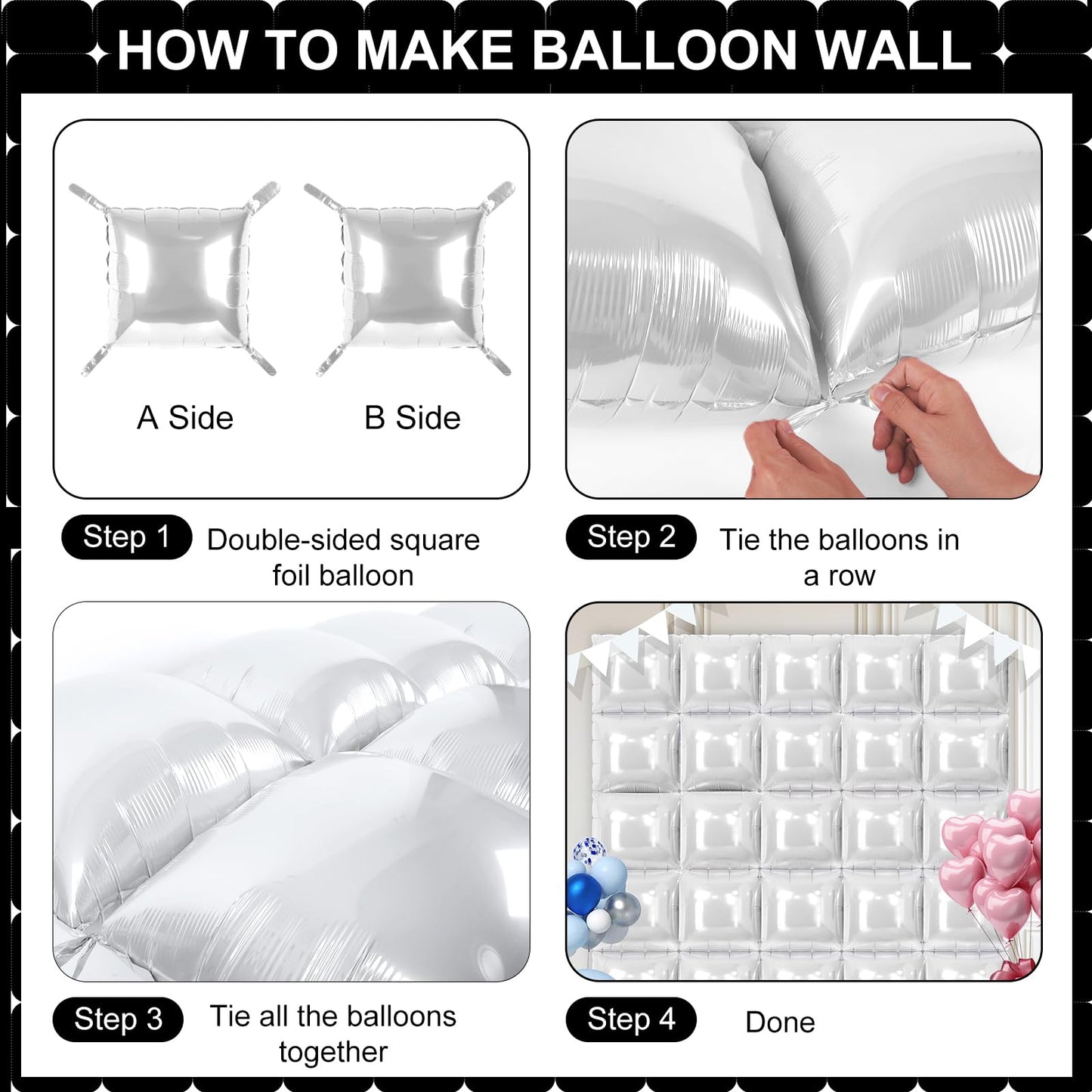 White Square Foil Balloons 25 Pcs Metallic White Balloons Wall