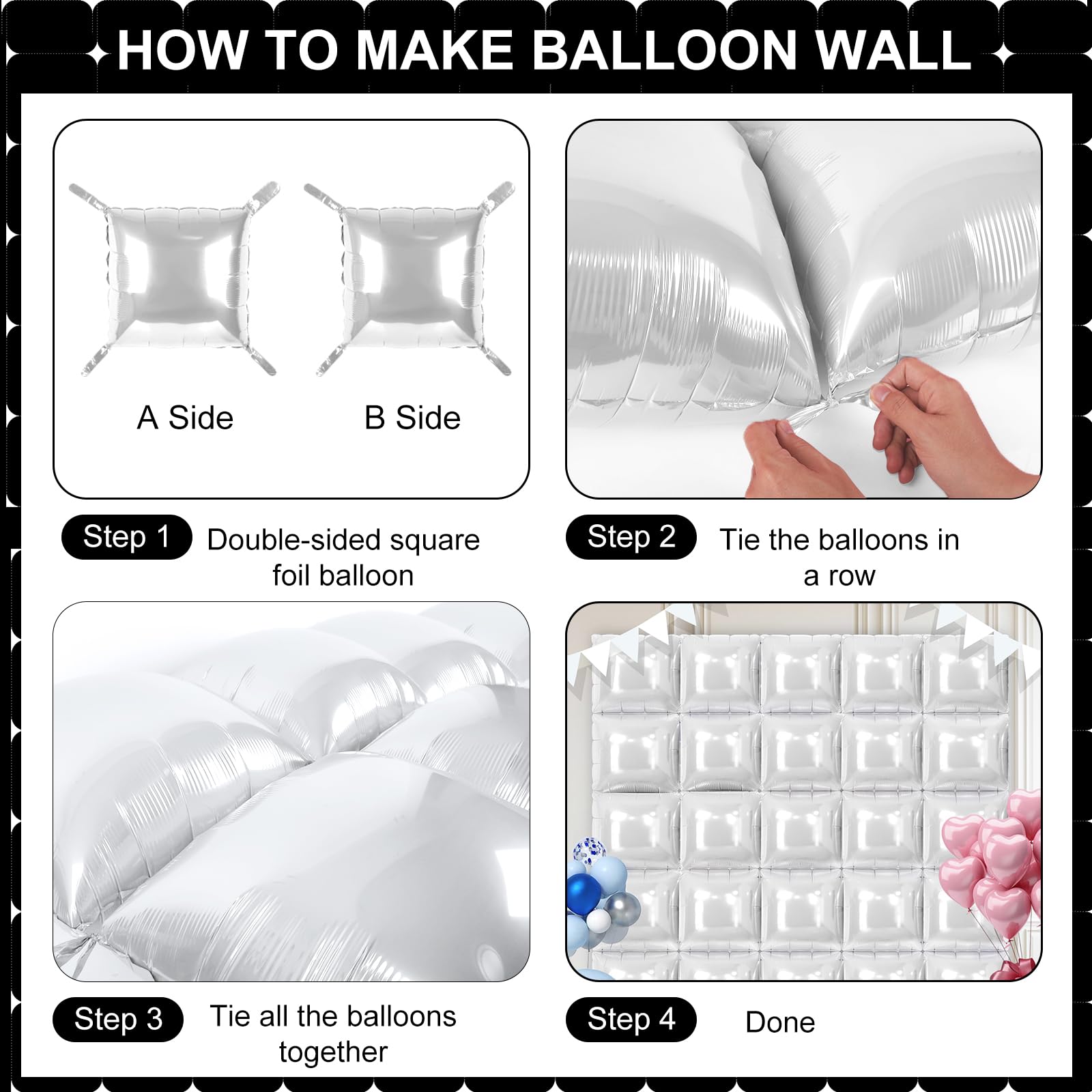 White Square Foil Balloons 25 Pcs Metallic White Balloons Wall