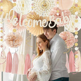 Champagne Gold Boho Baby Shower Party Decoration Welcome Baby Banner