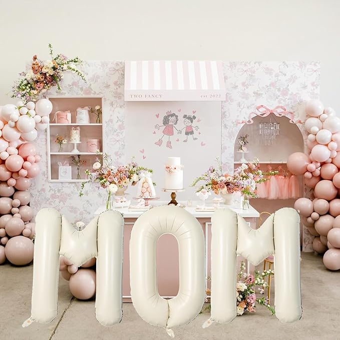 40 Inch Beige Mom Balloons for Mothers Day Decorations, Large Cream