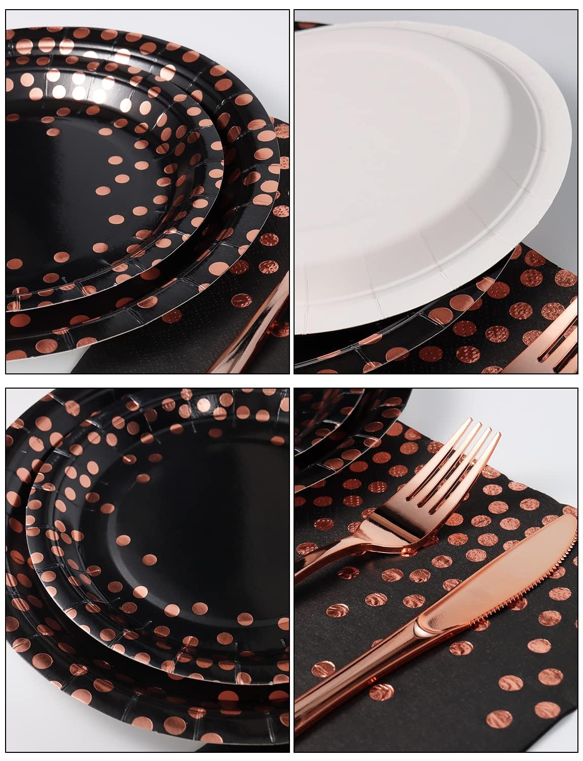Nkaiso 141 Pieces Black and Rose Gold Party Supplies, Disposable Party