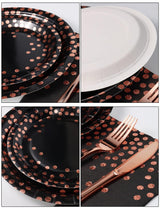 Nkaiso 141 Pieces Black and Rose Gold Party Supplies, Disposable Party