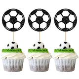 24Pcs Soccer Ball Cupcake Toppers Black Glitter Sports Theme Football