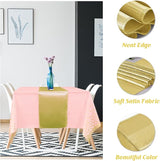 16Pack Disposable Plastic Tablecloths and Satin Table Runner Set Pink