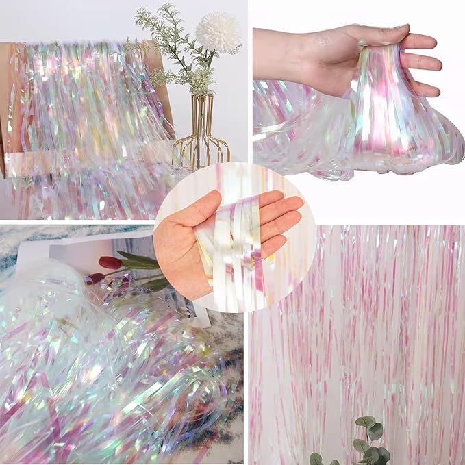 BRAVESHINE Iridescent Foil Fringe Backdrop - 2 Pack 3.2x6.5ft
